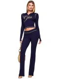 Printed hooded long sleeved thumb button micro horn two-piece set