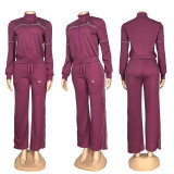 Embroidered letter zipper hoodie with multiple pockets and ankle binding pants set