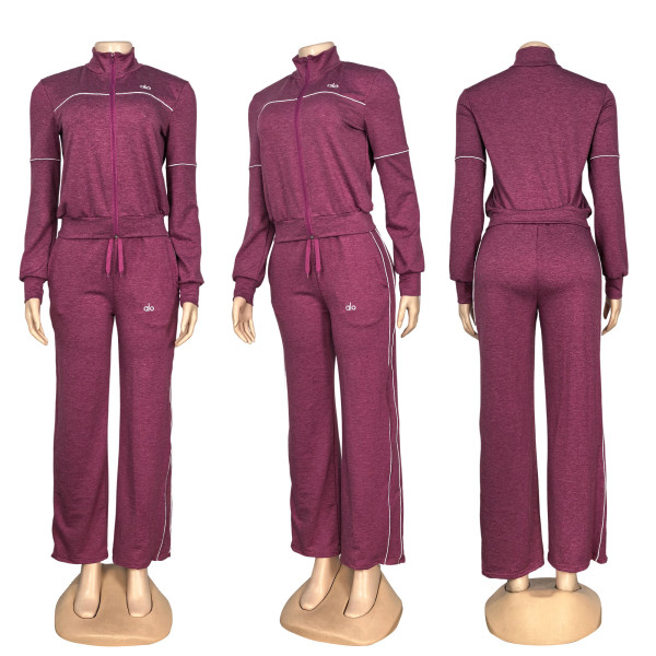Embroidered letter zipper hoodie with multiple pockets and ankle binding pants set