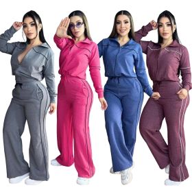 Embroidered letter zipper hoodie with multiple pockets and ankle binding pants set