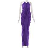 Sleeveless pleated high waisted slit dress