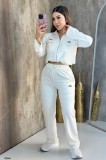 Embroidered letter zipper sweatshirt, multi pocket wide leg pants, sports suit