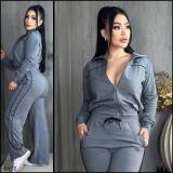 Embroidered letter zipper hoodie with multiple pockets and ankle binding pants set