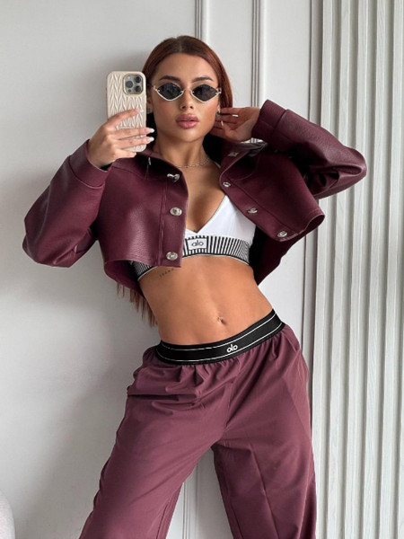 Straight tube loose wide leg pants with elastic waistband embroidered letter pants