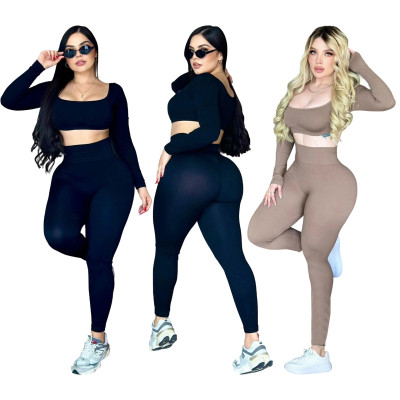 Letter high waisted yoga pants solid color sports yoga set