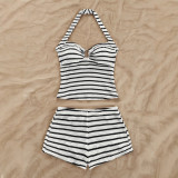 Black and white striped bikini boxer shorts set