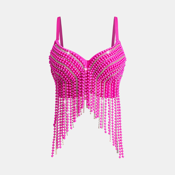 High end fishbone corset, heavy-duty nail bead tassel suspender top