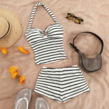 Black and white striped bikini boxer shorts set