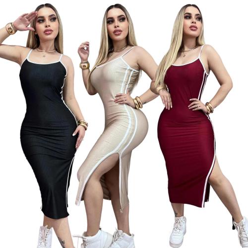 Embroidered sleeveless camisole slit dress