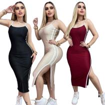 Embroidered sleeveless camisole slit dress Embroidered sleeveless camisole slit dress