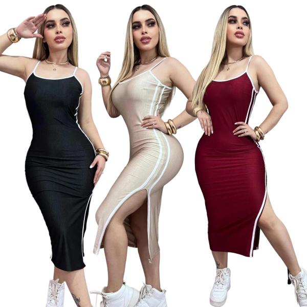 Embroidered sleeveless camisole slit dress