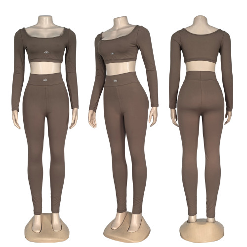 Letter high waisted yoga pants solid color sports yoga set