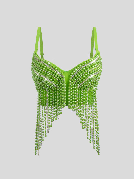 High end fishbone corset, heavy-duty nail bead tassel suspender top