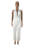 Hanging neck, swinging collar, big backless, tied rope, mesh, two-piece set