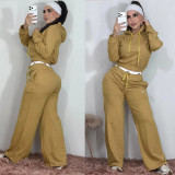 Embroidered letter zipper sweatshirt, double waisted wide leg pants, sports suit