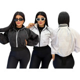 Letter jacket, stand up collar short loose baseball jacket
