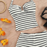 Black and white striped bikini boxer shorts set