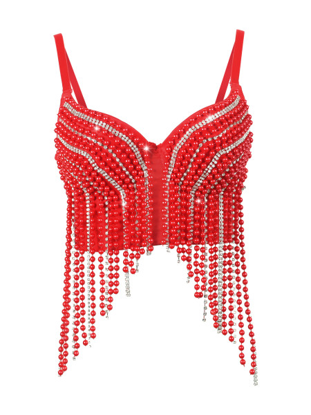 High end fishbone corset, heavy-duty nail bead tassel suspender top