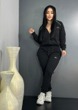 Embroidered letter zipper sweatshirt with multiple pockets and ankle cuffs, sports suit