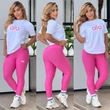 Round neck short sleeved top+high stretch quick drying yoga pants set