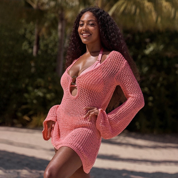 Circular long sleeved hollowed out beach skirt