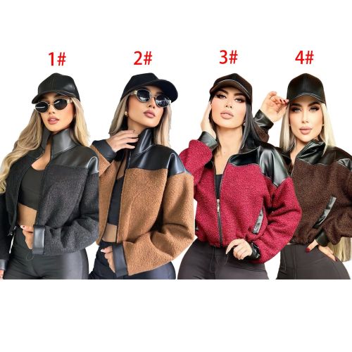 Letter loose warm leather velvet top jacket