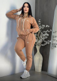 Embroidered letter zipper sweatshirt with multiple pockets and ankle cuffs, sports suit