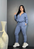 Embroidered letter zipper sweatshirt with multiple pockets and ankle cuffs, sports suit