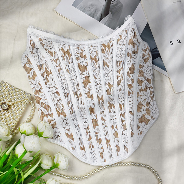 Lace strapless vest and chest wrapped top