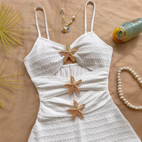 Tight hollow metal five-star one-piece swimsuit