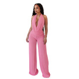 Hanging neck, swinging collar, big backless, tied rope, mesh, two-piece set