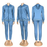 Embroidered letter zipper sweatshirt with multiple pockets and ankle cuffs, sports suit