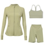 Sports slimming yoga suit, stand up collar jacket, Y-shaped vest, five piece pants, three piece set