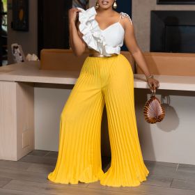 Lotus leaf edge sleeveless top wide leg wide leg pants set