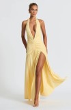 V-neck halter neck split dress