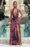 V-neck halter neck split dress