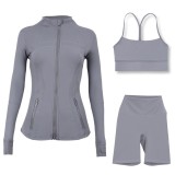 Sports slimming yoga suit, stand up collar jacket, Y-shaped vest, five piece pants, three piece set