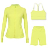 Sports slimming yoga suit, stand up collar jacket, Y-shaped vest, five piece pants, three piece set