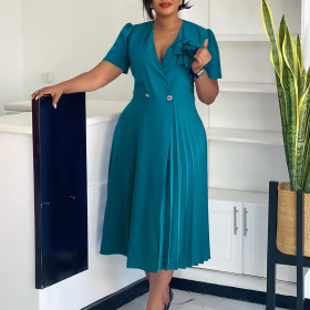V-neck pleated dress