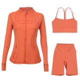 Sports slimming yoga suit, stand up collar jacket, Y-shaped vest, five piece pants, three piece set