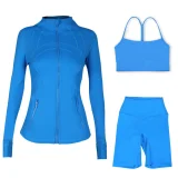 Sports slimming yoga suit, stand up collar jacket, Y-shaped vest, five piece pants, three piece set