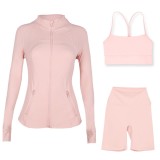 Sports slimming yoga suit, stand up collar jacket, Y-shaped vest, five piece pants, three piece set
