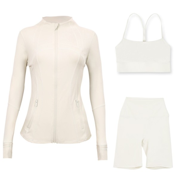 Sports slimming yoga suit, stand up collar jacket, Y-shaped vest, five piece pants, three piece set