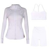 Sports slimming yoga suit, stand up collar jacket, Y-shaped vest, five piece pants, three piece set