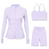 Sports slimming yoga suit, stand up collar jacket, Y-shaped vest, five piece pants, three piece set