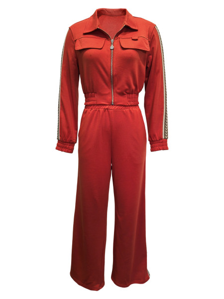 Two piece set of spliced woven pants with top