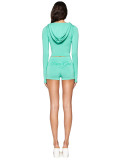 Printed hooded long sleeved shorts two-piece set