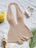 Backless V-neck striped halter jumpsuit