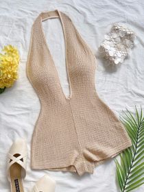 Backless V-neck striped halter jumpsuit