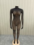 Hot stamping one-piece stockings, see through tight fitting and erotic jumpsuit